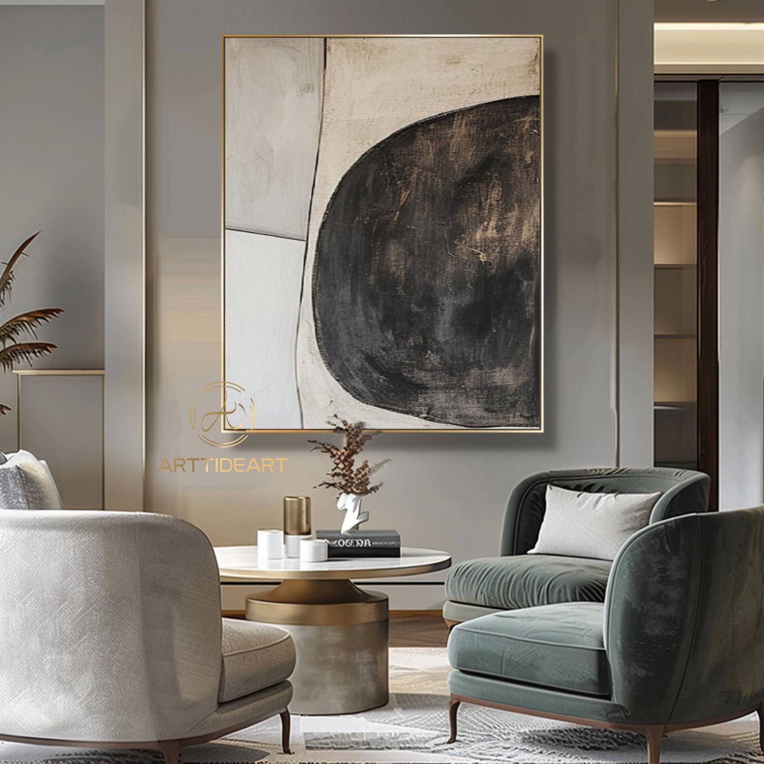 Beige Wabi Sabi Wall Art Black Beige Abstract Painting Large Black Minimalist Wall Art Beige Textured Canvas Painting Neutral Wall Decor