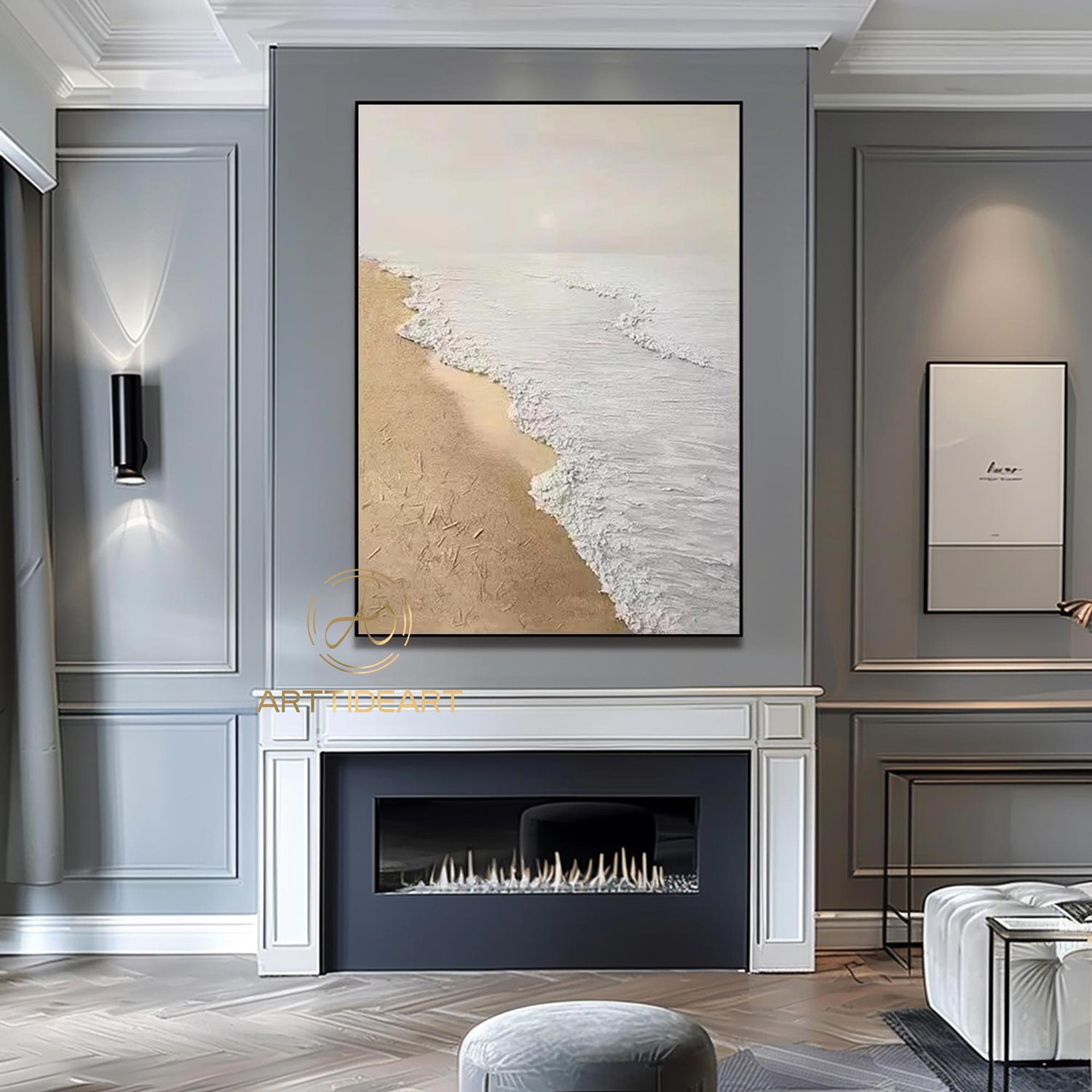 Sandy Beach Ocean Oil Painting On Canvas Blue Sky White Clouds Abstract Seascape Coastal Wall Art Acrylic Painting Large Wall Art Home Decor