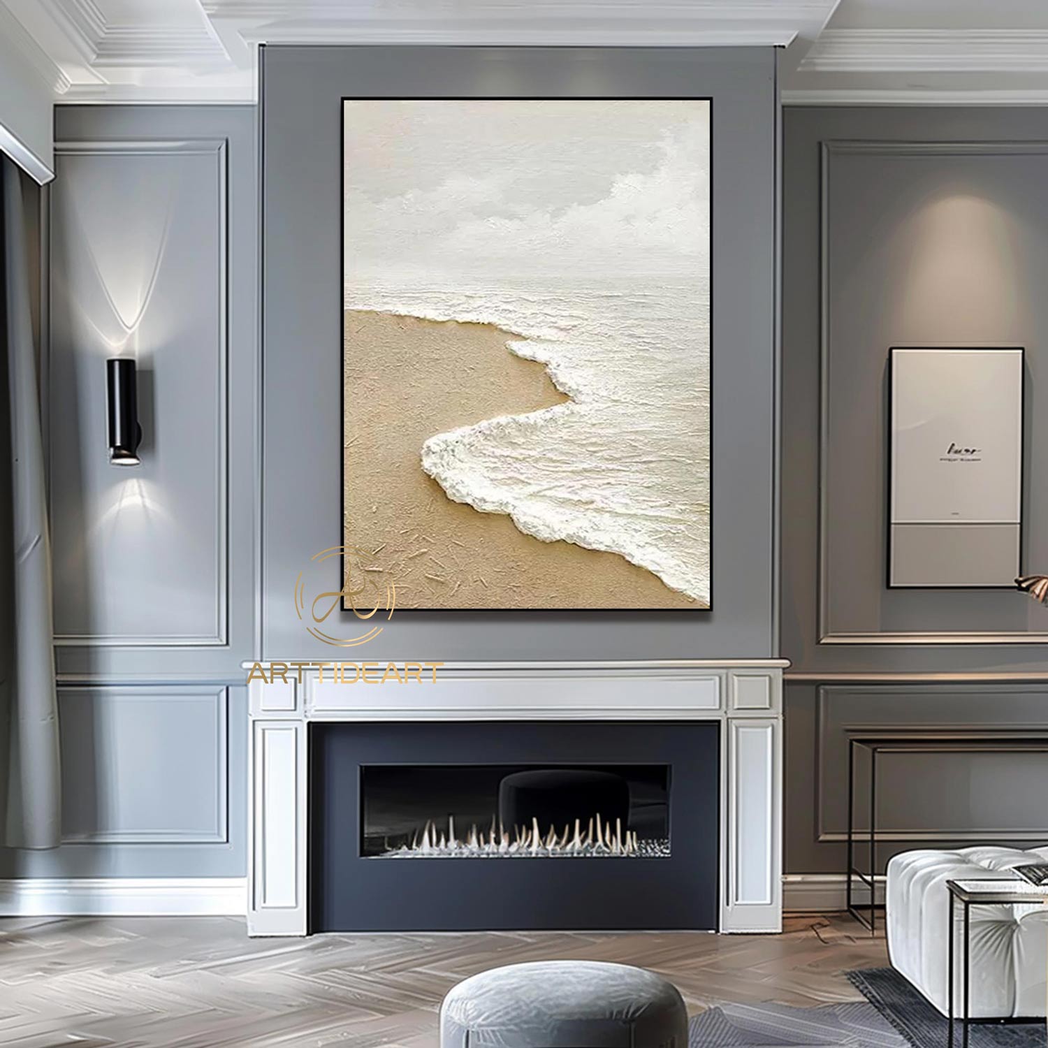 Sandy Beach Ocean Oil Painting On Canvas Blue Sky White Clouds Abstract Seascape Coastal Wall Art Acrylic Painting Large Wall Art Home Decor