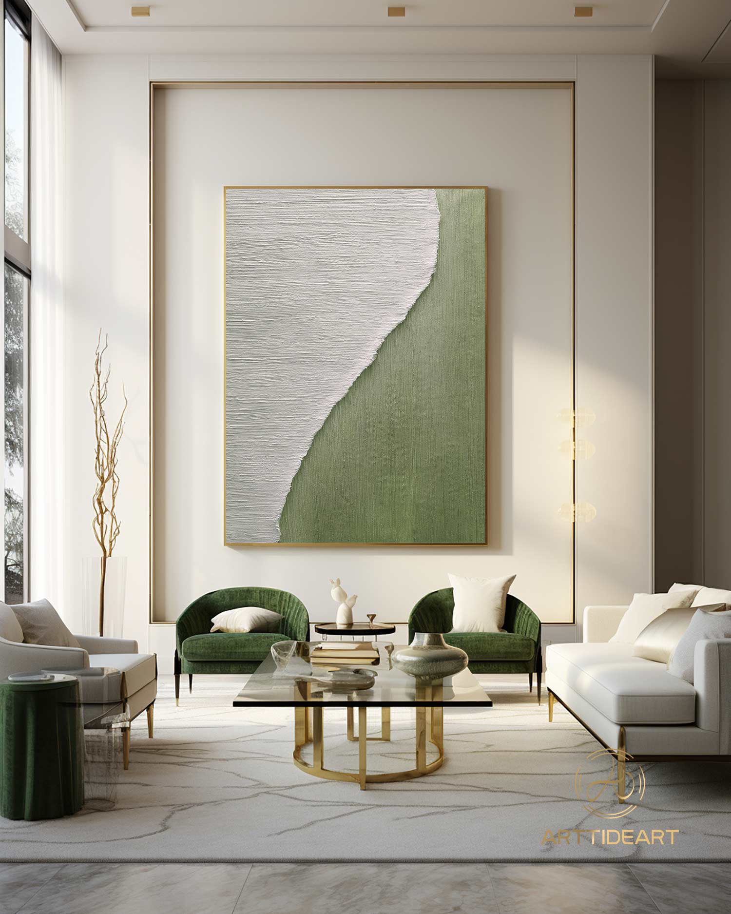 Green 3D texture painting Nordic green and white abstract walls green and white modern living room abstract painting minimalist art