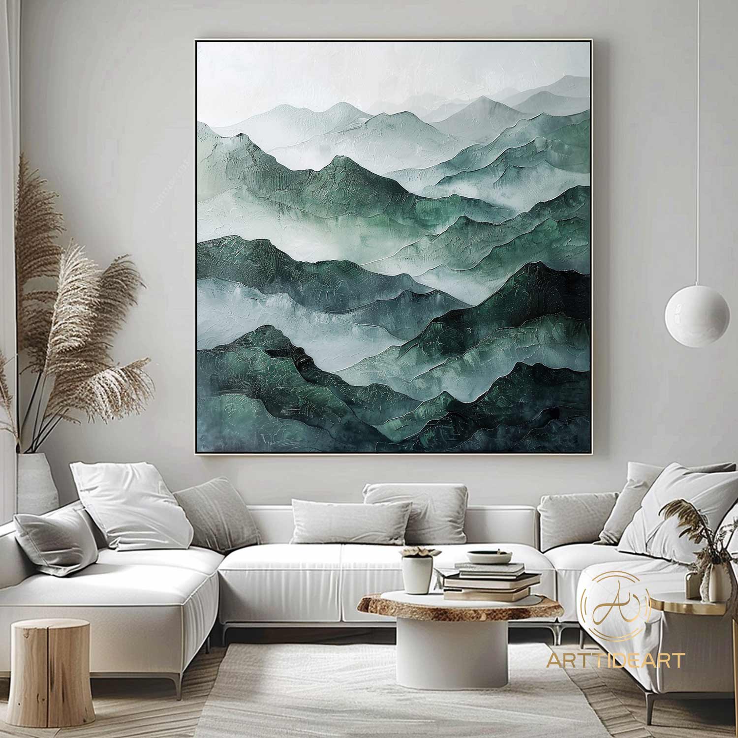 Large Abstract Oil Painting on Canvas Mountain River Landscape Painting Modern Texture Wall Art Original Green Wall Art Custom Gift Painting