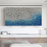 Texture Blue Wave Acrylic Painting Framed Surf Wave Painting On Canvas Abstract Ocean Canvas Art Wave Wall Art Large Wave Canvas Wall Decor