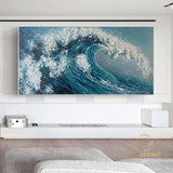 Blue Big Sea Wave Seascape Painting on Canvas Large Original Ocean Wall Art Beach Landscape Acrylic Painting Living Room Wall Art Home Decor