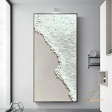 Large Textured Beach Acrylic Painting Framed 3D White Wave Canvas Painting Abstract Ocean Wave Art Coastal Wall Art Beach Pastel Room Decor