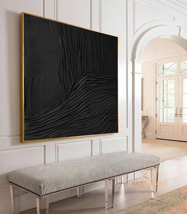 Black Arch Wall Art Black Minimalist Painting Wabi Sabi Wall Art Large 3D Textured Painting on Canvas Black Minimalist Art Modern Wall Decor