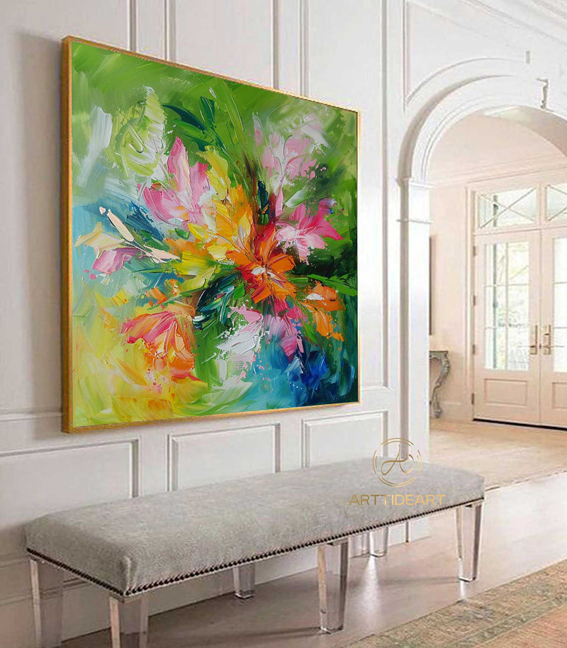 Original flower oil painting large flower painting colorful wall art Palette knife painting Oil paintings of blooming flowers Gifts for her