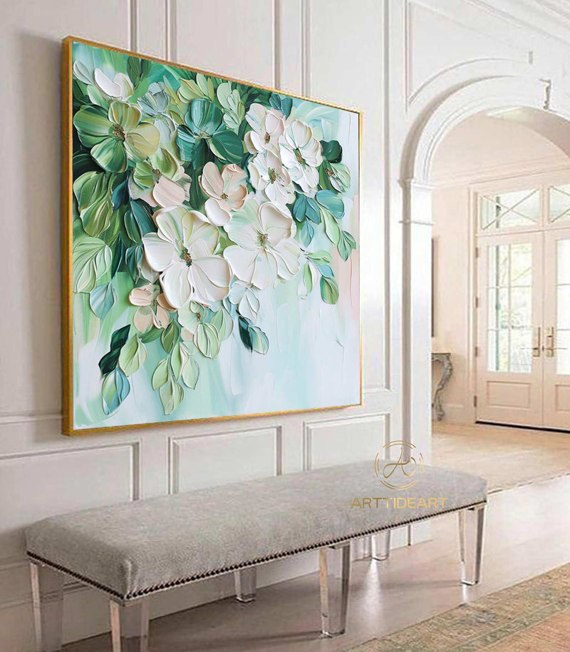 Original Flower Textured Wall Art 3D Abstract Painting On Canvas Floral Wall Decor Living Room Art Hand-Painted Pastel Flower Spring Decor