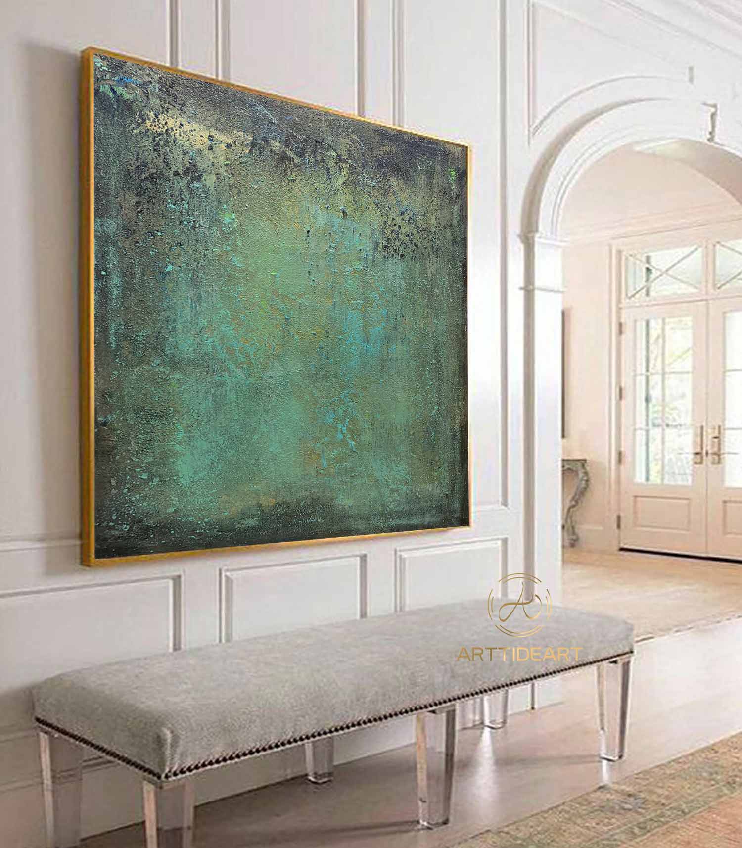 Green minimalism painting green wall art green canvas painting green abstract art green canvas wall art Large green abstract painting