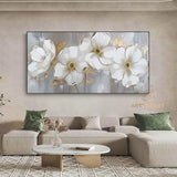 Abstract Blossom Floral Painting on Canvas,Large Original Textured Flower Painting White Flower Acrylic Painting Living Room Wall Art Decor