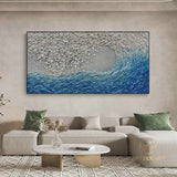 Texture Blue Wave Acrylic Painting Framed Surf Wave Painting On Canvas Abstract Ocean Canvas Art Wave Wall Art Large Wave Canvas Wall Decor