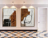 Set of 2 brown Abstract Painting beige Minimalist Painting Set of 2 white Wall Art Set black line Abstract Painting black and white Painting