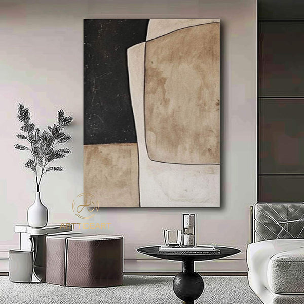 Brown Wall Art Beige Wabi-Sabi Wall Art Pure Beige Minimalist Painting Neutral Black Beige Minimal Wall Art Large Texture Painting on Canvas