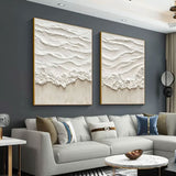 Abstract Beige Ocean Wave Wall Art,Set of 2 Beige 3D Textured Painting on Canvas,Wabi Sabi Wall Art,Beige Canvas Wall Art,Modern Wall Art