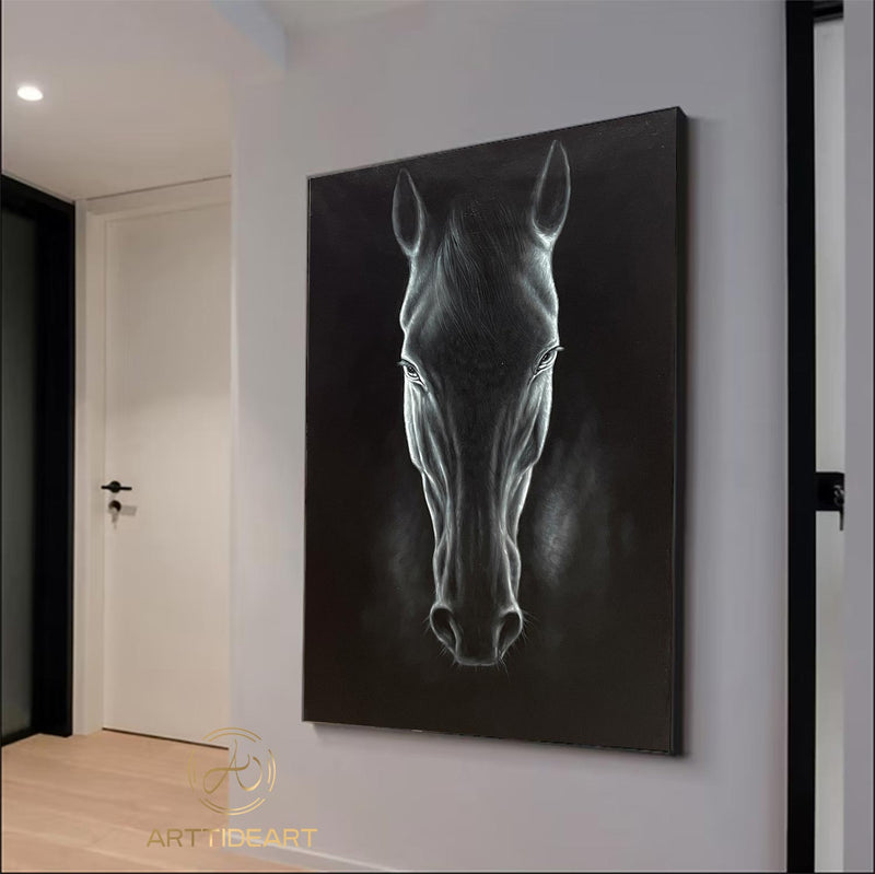 Black Horse Oil Painting,Original Horse portrait Painting ,Animal oil art,Acrylic Abstract Oil Painting,Wall Decor Living Room,Office Wall Art