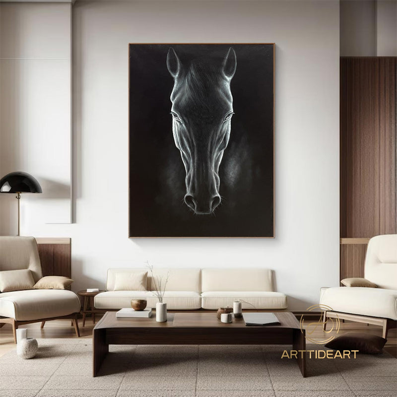 Black Horse Oil Painting,Original Horse portrait Painting ,Animal oil art,Acrylic Abstract Oil Painting,Wall Decor Living Room,Office Wall Art