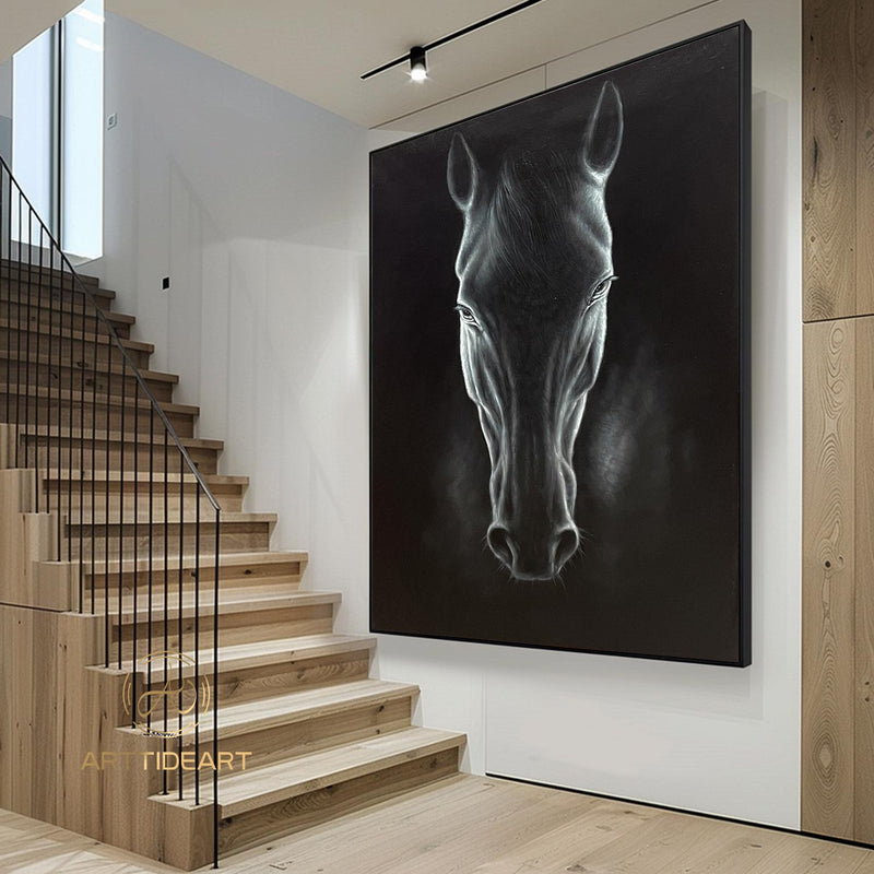 Black Horse Oil Painting,Original Horse portrait Painting ,Animal oil art,Acrylic Abstract Oil Painting,Wall Decor Living Room,Office Wall Art