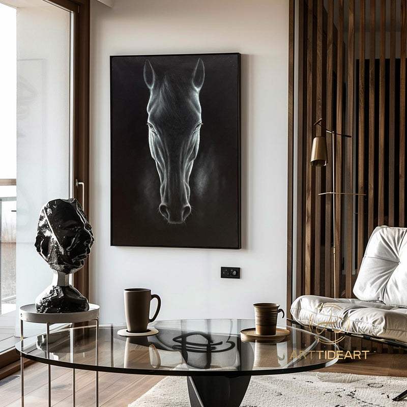 Black Horse Oil Painting,Original Horse portrait Painting ,Animal oil art,Acrylic Abstract Oil Painting,Wall Decor Living Room,Office Wall Art