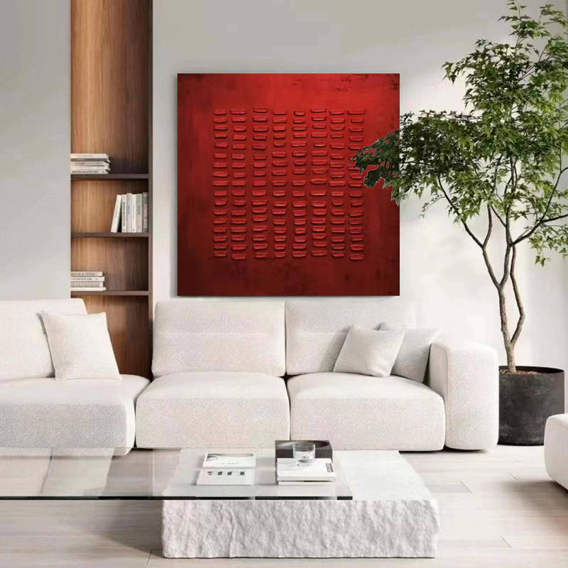 Wabi-Sabi Wall Art 3D red Texture Abstract Painting Drak Red Wall Art Red textured Art Neutral Art Minimalist Art Geometric Red Painting