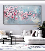 Abstract Cherry Flower Oil Painting on Canvas, Large Wall Art, Original Blossom Floral Art Pink Painting Custom Painting Living Room Decor