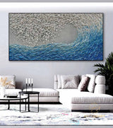 Texture Blue Wave Acrylic Painting Framed Surf Wave Painting On Canvas Abstract Ocean Canvas Art Wave Wall Art Large Wave Canvas Wall Decor