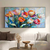 Original Flower Oil Painting on Canvas, Extra Large Wall Art Abstract Floral Art Custom Painting Minimalist Living Room Decor Gift Tulip art