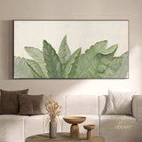 Green Leaf Textured Canvas Art Green Wall Art Framed Minimalist Leaf Landscape Painting 3D Texture Painting Boho Living Room Wall Art Decor