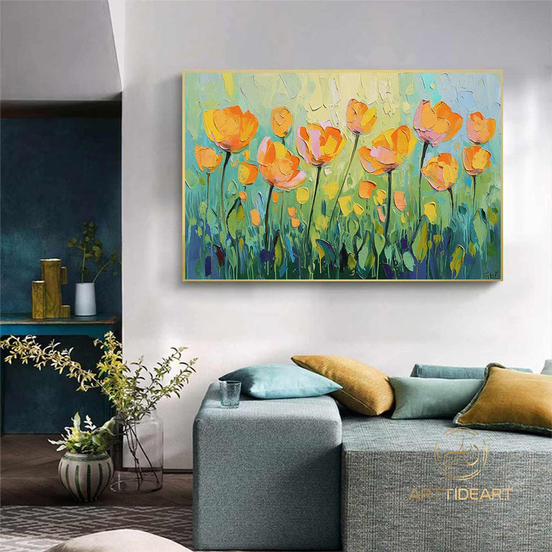 Original Oil Painting On Canvas, Abstract Modern Colorful Flower Painting, Large Wall Art, Boho Wall Décor, Home Decor, Bedroom Wall Decor