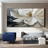 Large Abstract White Flower Oil Painting On Canvas,3D Flower Painting,Abstract Textured Floral，Palette Knife Modern Living Room Home Decor