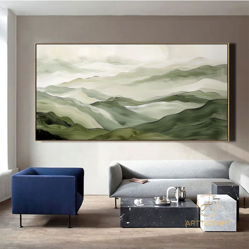 3D Texture Wall Art Original Green Mountain Oil Painting on Canvas Serene Forests Art Designer Art Choice Home Decor Living Room Center Art