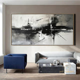 Large original abstract painting minimalist abstract painting black and white painting black white wall art black white wall canvas painting