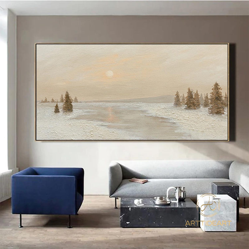 Neutral Abstract Winter Wall Art Texture Snowy Mountain Wall Art Landscape Oil Painting on Canvas Large Wall Art Modern Living room Wall Art