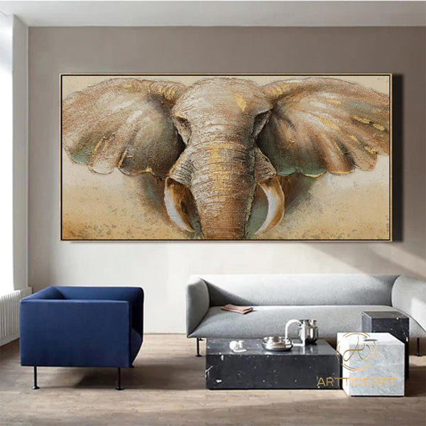 Elephant Original Painting Texture on Canvas, Wabi Sabi Framed Wall Art, POP Art Livingroom Bedroom Decor, Animal Elephant Art Gift For Her