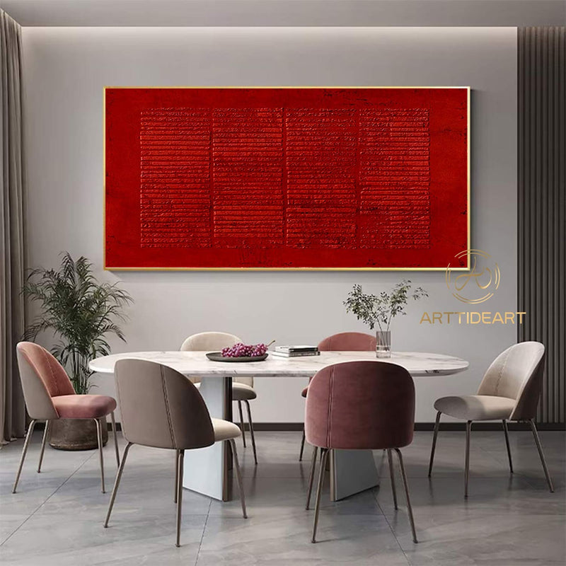 Large Red Abstract Painting Crimson Minimalist wall Painting Red 3D Textured Painting Modern abstract wall art Minimalist Painting Art