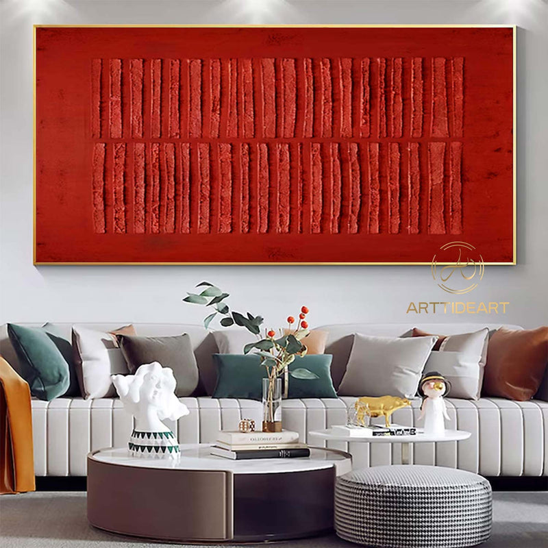 3D texutred pure red art beige darkred textured wall art textured canvas art 3d red textured painting crimson minimalist painting art