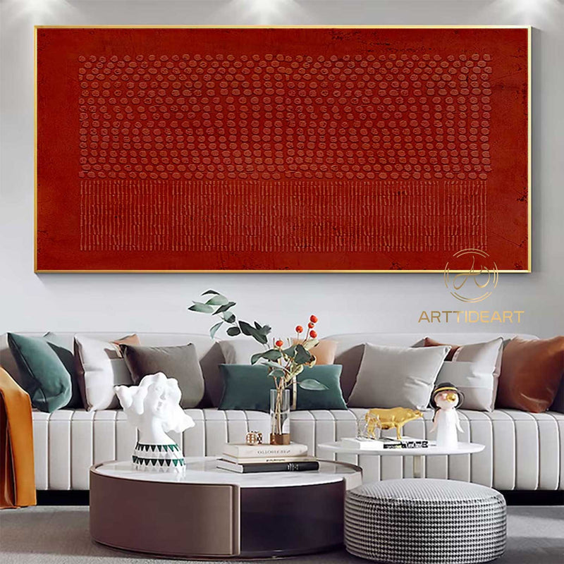 3D Red Minimalist Textured Wall Art Crimson Painting Red Wabi Sabi Wall Art Painting on Canvas Wabi-Sabi Wall Art Living Room Painting