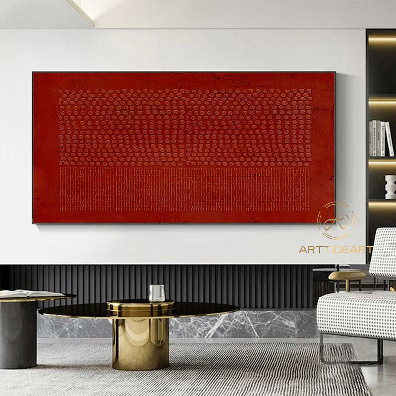 3D Red Minimalist Textured Wall Art Crimson Painting Red Wabi Sabi Wall Art Painting on Canvas Wabi-Sabi Wall Art Living Room Painting