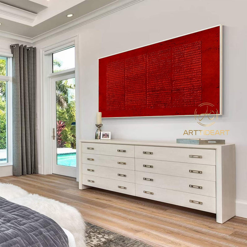 Large Red Abstract Painting Crimson Minimalist wall Painting Red 3D Textured Painting Modern abstract wall art Minimalist Painting Art