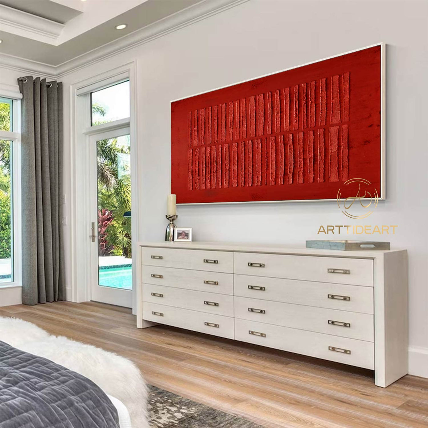 3D texutred pure red art beige darkred textured wall art