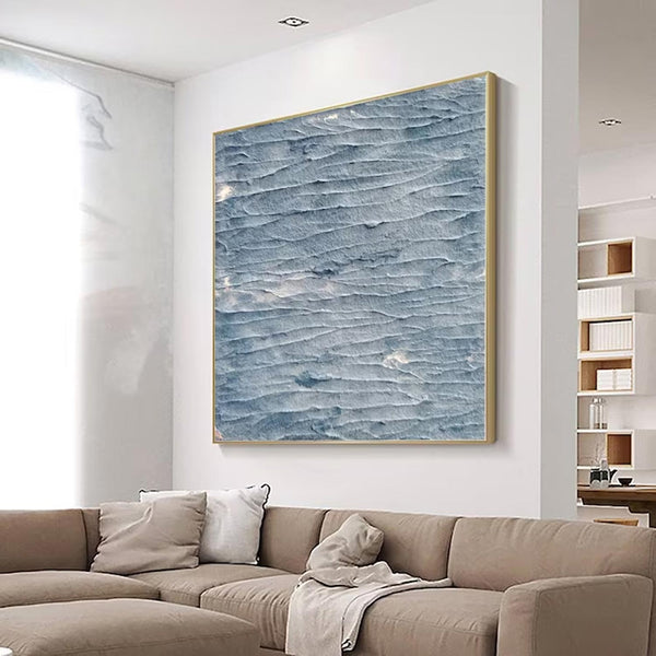 3D blue textured art Large Blue Wall Art Blue Abstract Painting Contemporary Minimalist Wall Art Modern Abstract Art Blue Canvas Painting