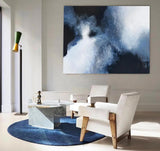 Large Blue Wall Art Blue And Black Abstract Painting Contemporary Minimalist Wall Art Modern Abstract Art Blue and White Canvas Painting