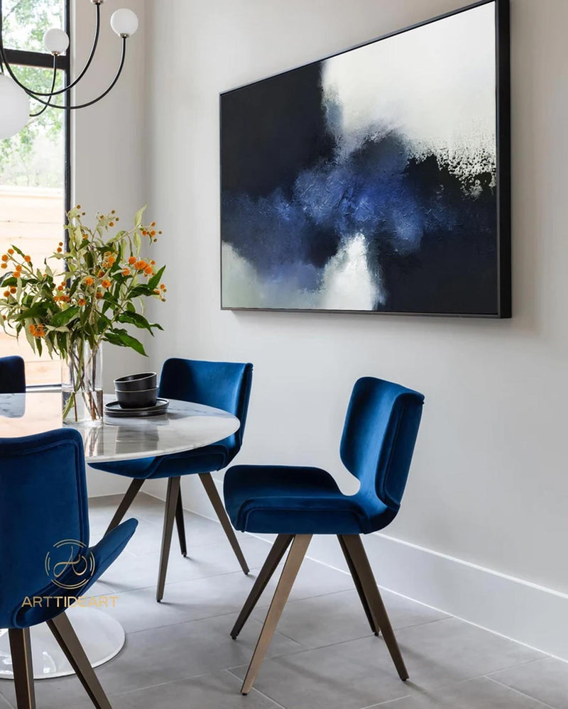 blue abstract painting Blue white Textured Painting large abstract black and white painting office wall decor acrylic painting blue wall art