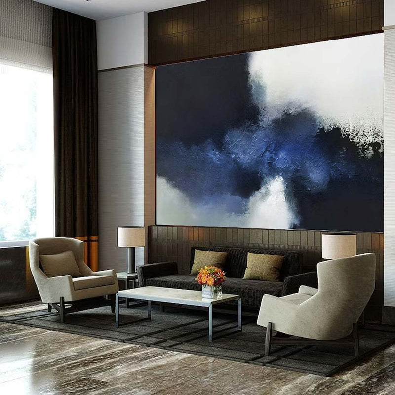 blue abstract painting Blue white Textured Painting large abstract black and white painting office wall decor acrylic painting blue wall art