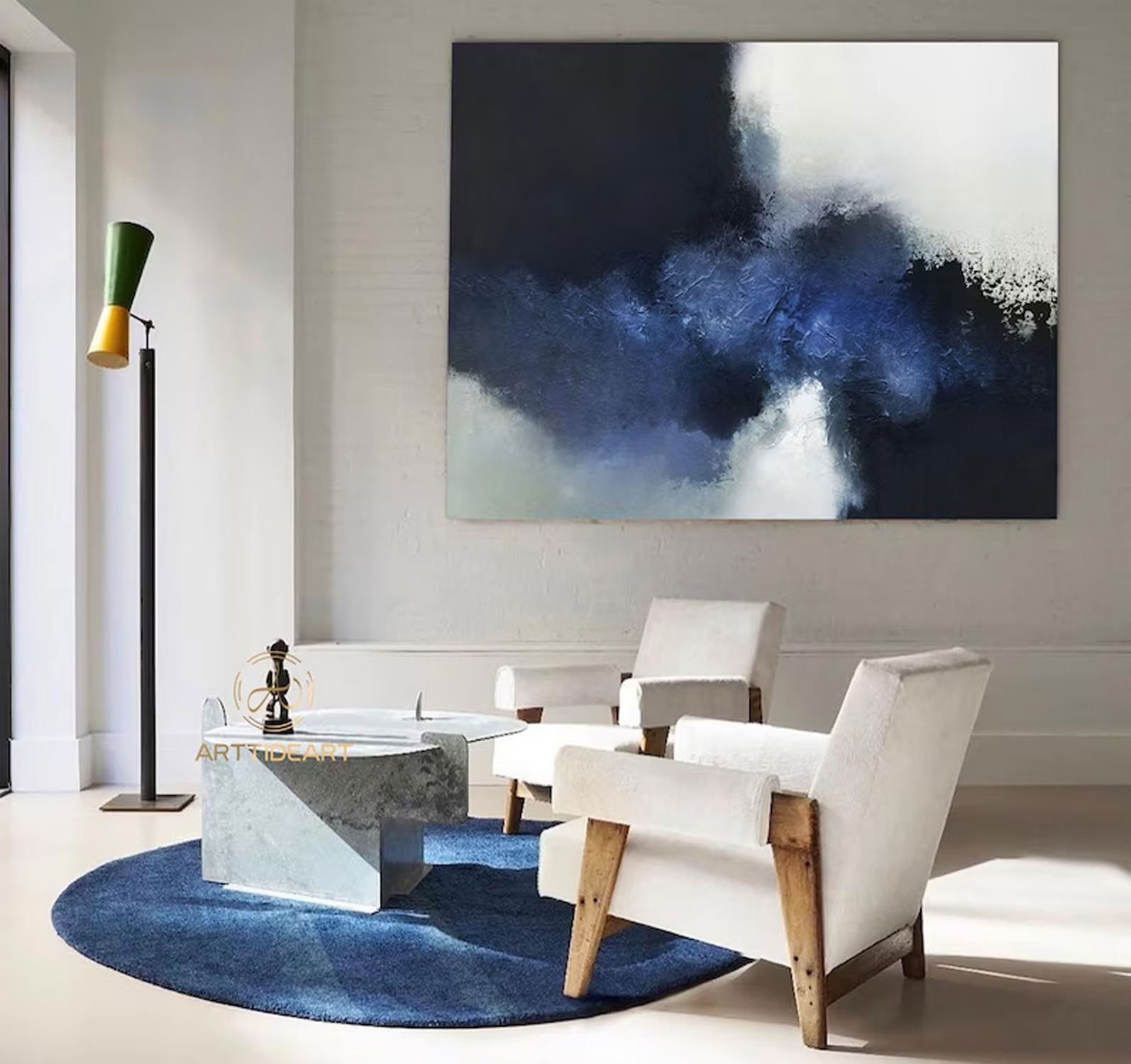 blue abstract painting Blue white Textured Painting large abstract black and white painting office wall decor acrylic painting blue wall art