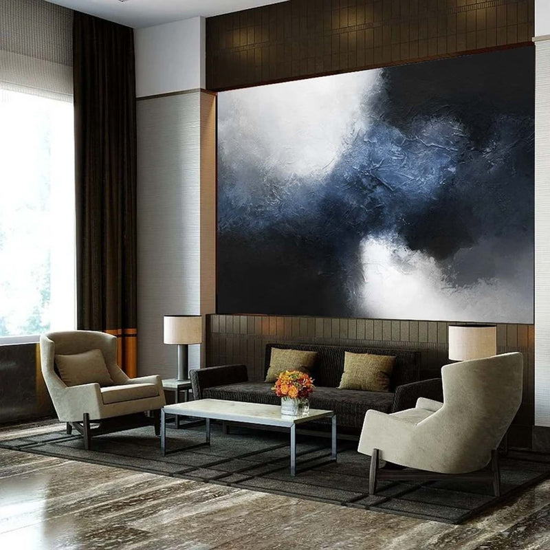 blue abstract painting black white painting large abstract painting abstract canvas wall art acrylic painting on canvas blue grey painting