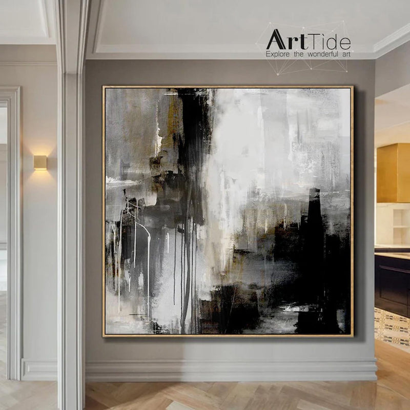 Minimalist Abstract Painting Large Abstract Art Black And White Black Canvas Art Original Abstract Painting White paintingTexture Canvas Art