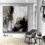 Minimalist Abstract Painting Large Abstract Art Black And White Black Canvas Art Original Abstract Painting White paintingTexture Canvas Art