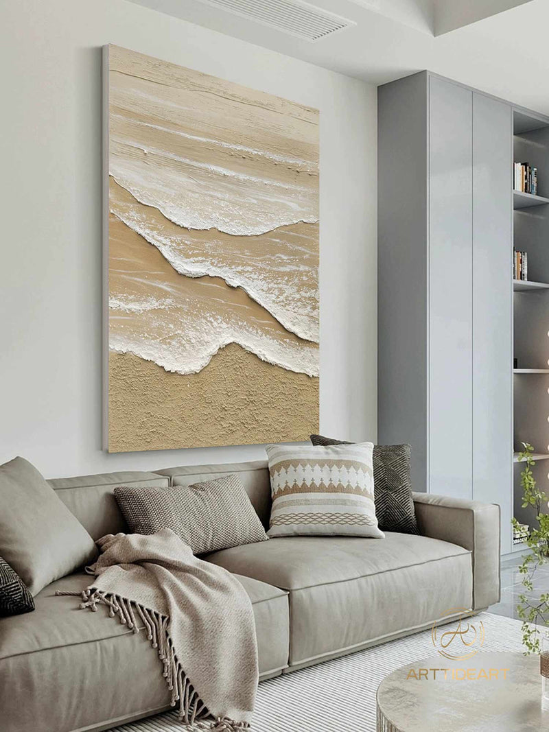 White ocean wave textured painting,sea beach painting,white textured abstract painting,ocean painting,ocean wave landscape painting