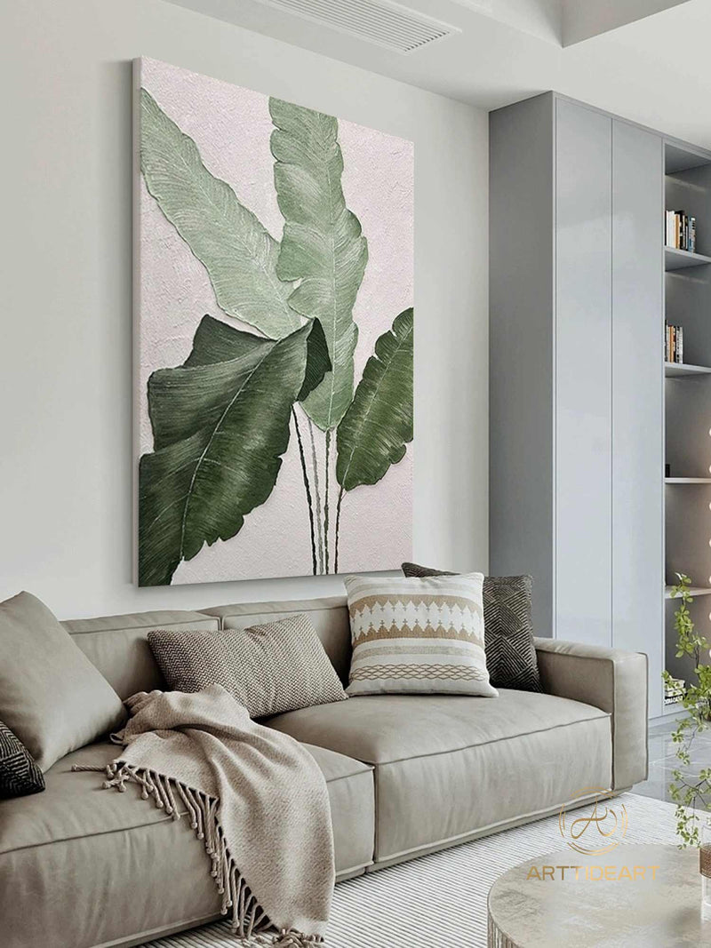 Original large canvas wall art leaves,green painting,large wall art,tropical art,green wall art,textured art,plant wall pictures