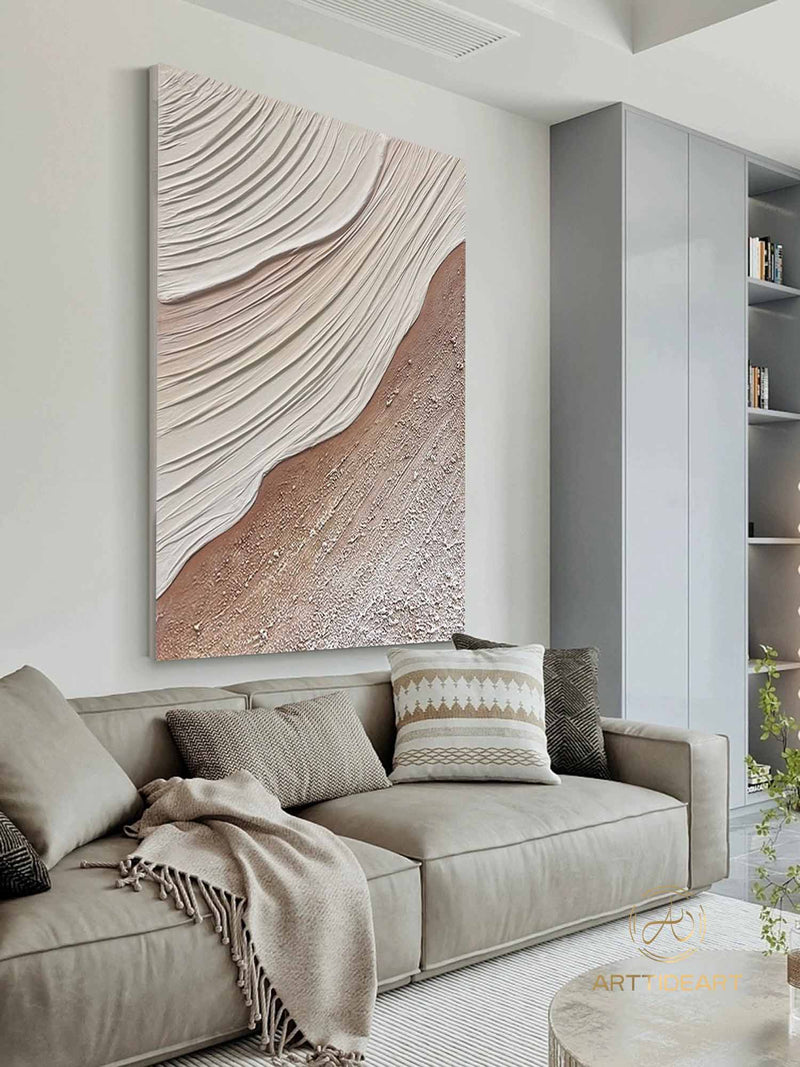 Minimalist Beach Oil Painting on Canvas Abstract Large Wall Art Custom Painting Original Texture Ocean Wall Decor Modern Living Room Art