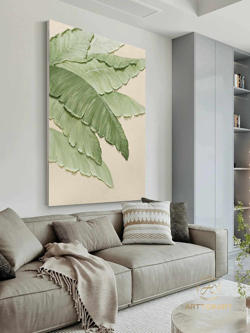 Abstract Large banana leaves wall art painting Tropical Banana Leaf painting Palm Tree painting Hand Painted Thick Texture Modern Wall Art